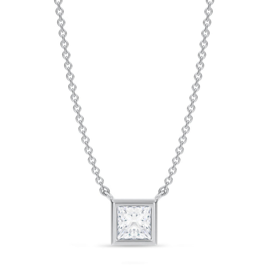 Princess Lab Diamond Solitaire Pendant Necklace 14K White Gold (0.50ct)