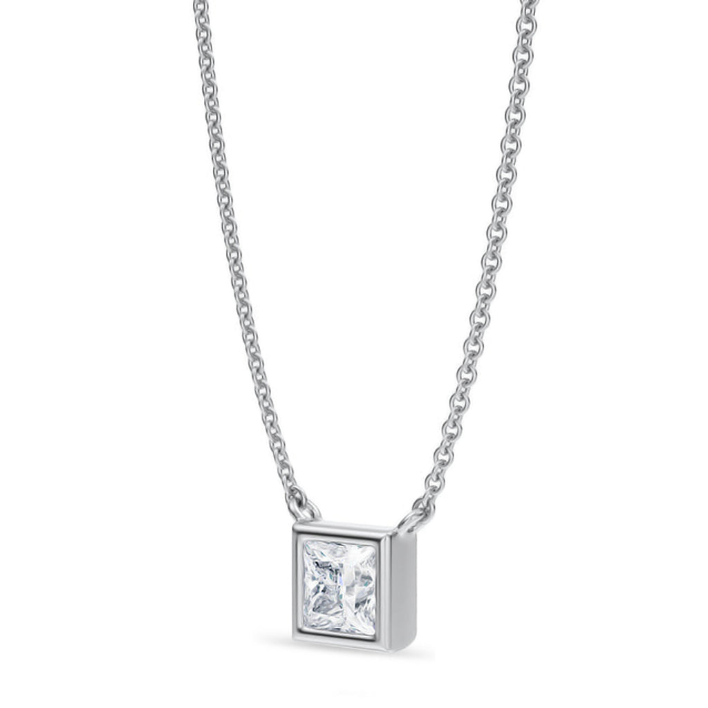 Princess Lab Diamond Solitaire Pendant Necklace 14K White Gold (0.50ct)