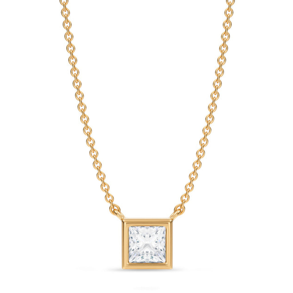 Princess Lab Diamond Solitaire Pendant Necklace 14K Yellow Gold (0.50ct)