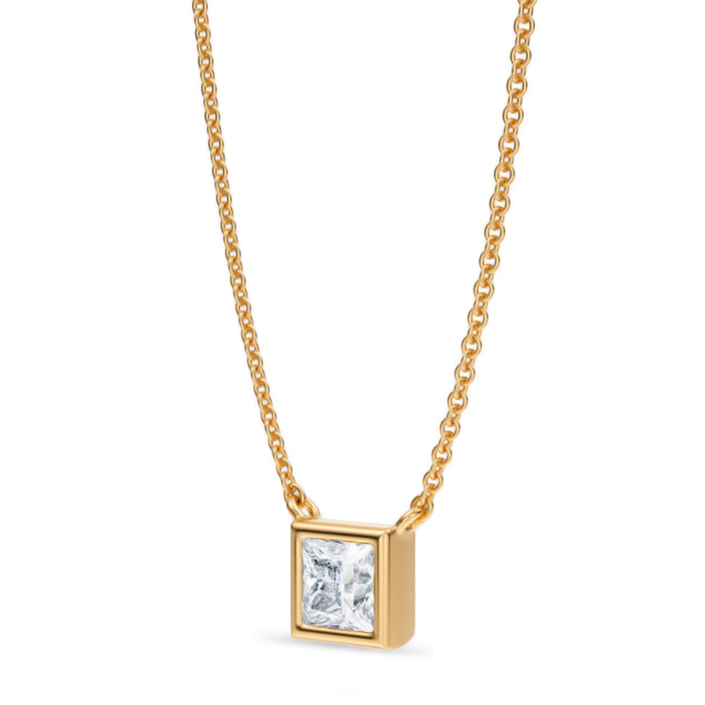 Princess Lab Diamond Solitaire Pendant Necklace 14K Yellow Gold (0.50ct)
