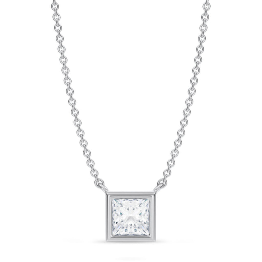 Princess Lab Diamond Solitaire Pendant Necklace 14K White Gold (0.75ct)
