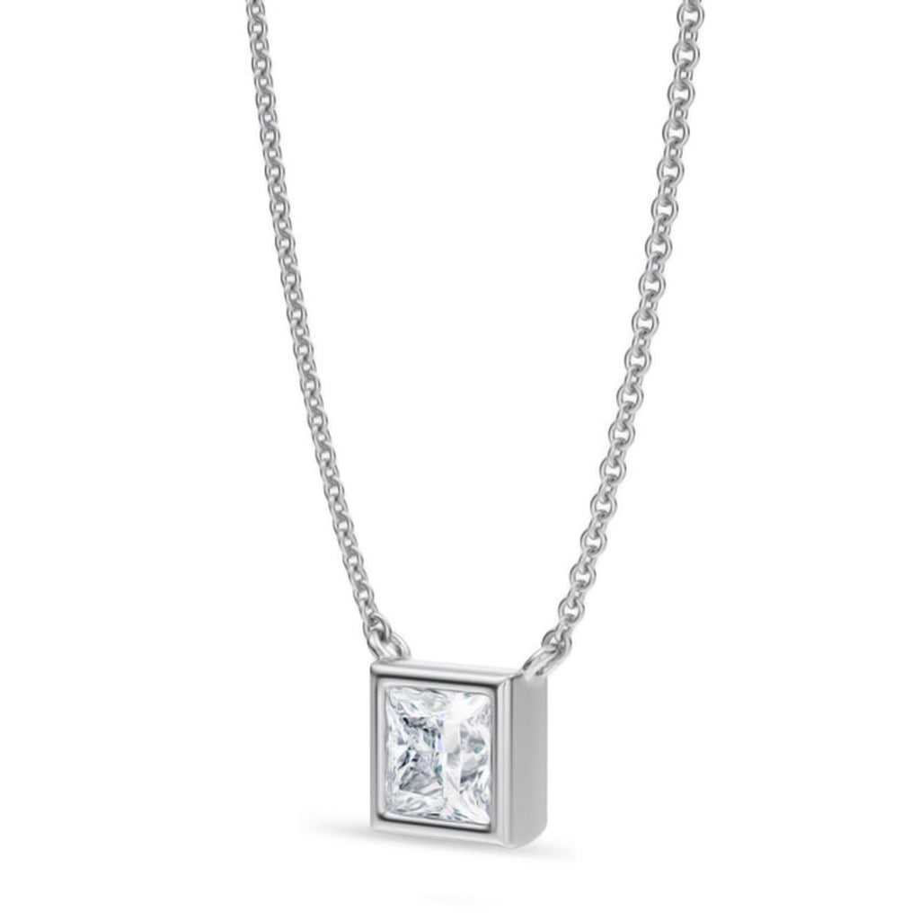 Princess Lab Diamond Solitaire Pendant Necklace 14K White Gold (0.75ct)