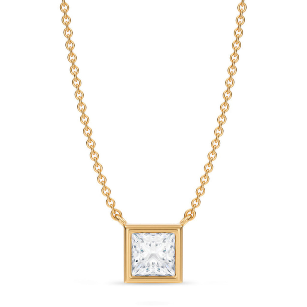 Princess Lab Diamond Solitaire Pendant Necklace 14K Yellow Gold (0.75ct)