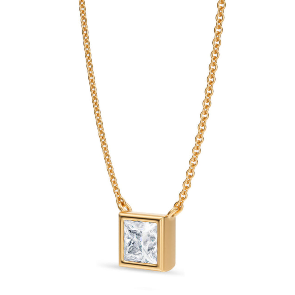 Princess Lab Diamond Solitaire Pendant Necklace 14K Yellow Gold (0.75ct)
