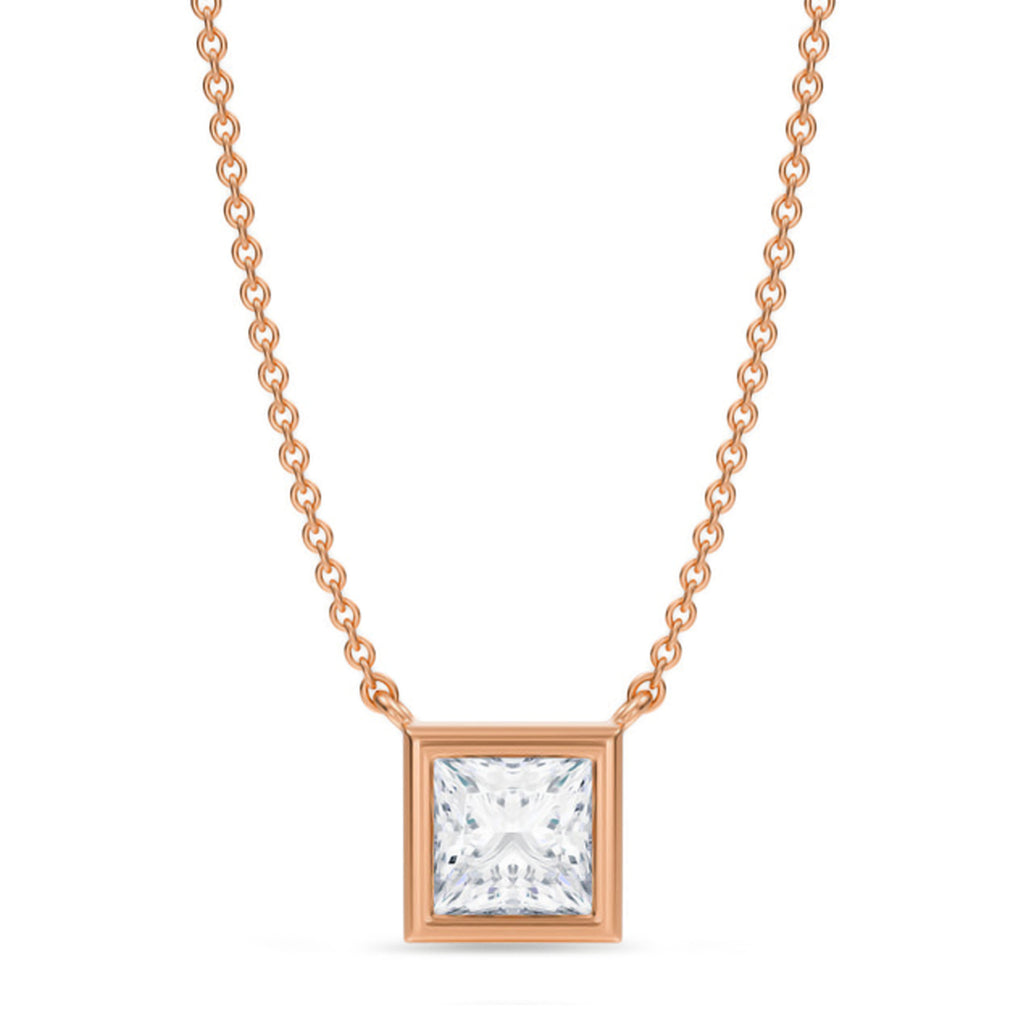 Princess Lab Diamond Solitaire Pendant Necklace 14K Rose Gold (1.00ct)