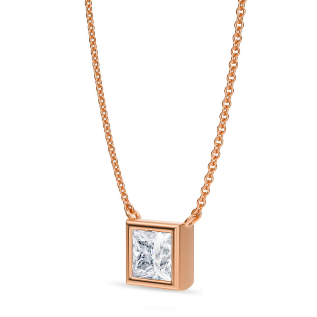 Princess Lab Diamond Solitaire Pendant Necklace 14K Rose Gold (1.00ct)