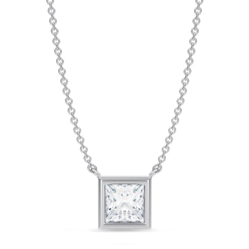 Princess Lab Diamond Solitaire Pendant Necklace 14K White Gold (1.00ct)