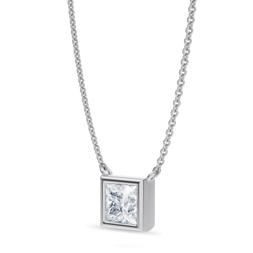 Princess Lab Diamond Solitaire Pendant Necklace 14K White Gold (1.00ct)