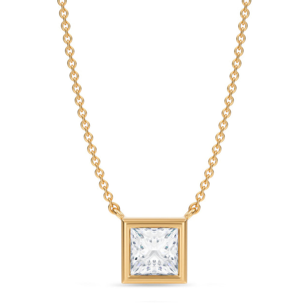 Princess Lab Diamond Solitaire Pendant Necklace 14K Yellow Gold (1.00ct)