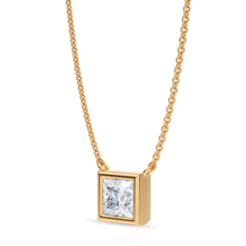 Princess Lab Diamond Solitaire Pendant Necklace 14K Yellow Gold (1.00ct)