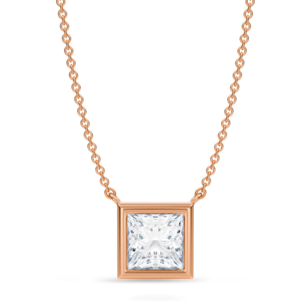 Princess Lab Diamond Solitaire Pendant Necklace 14K Rose Gold (1.50ct)