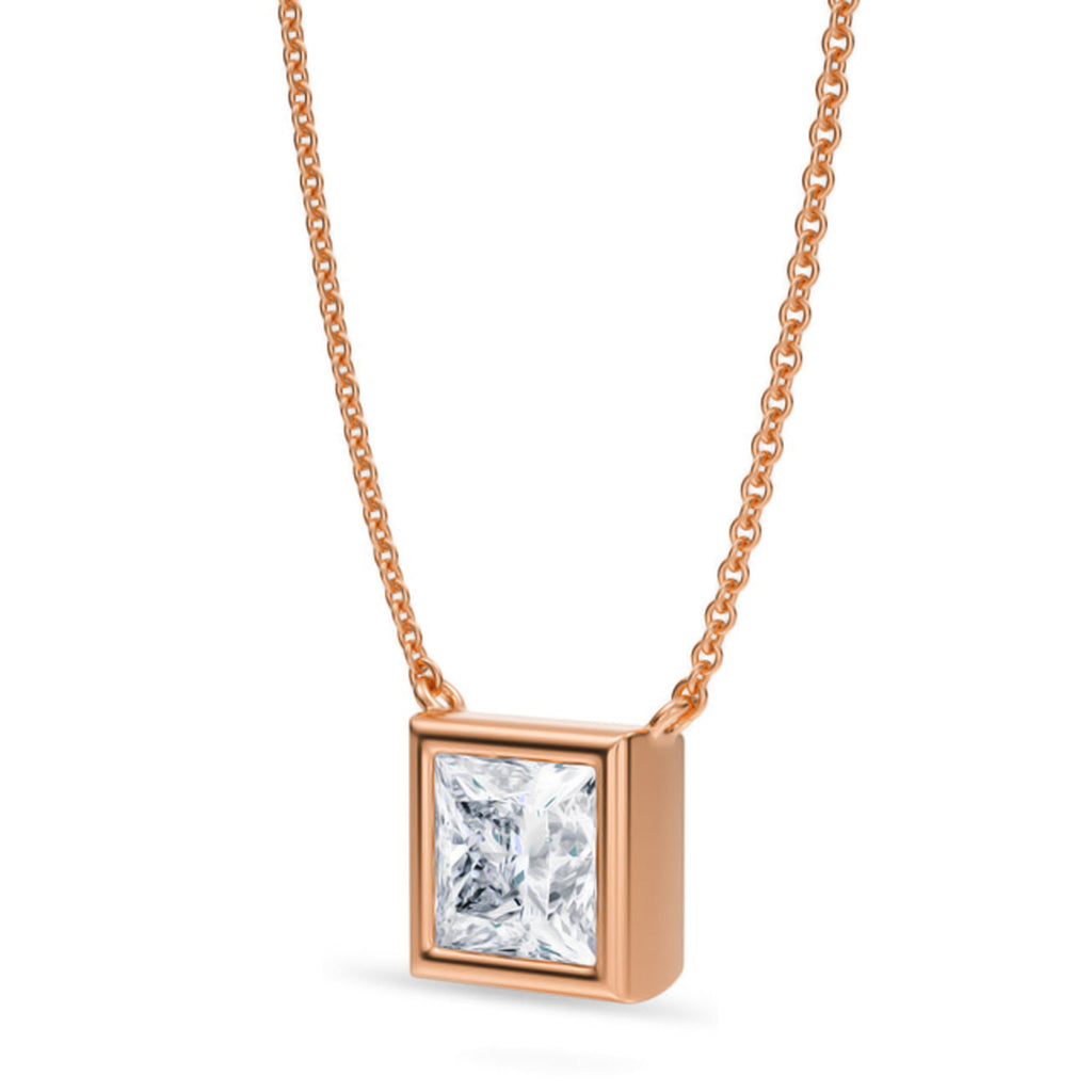Princess Lab Diamond Solitaire Pendant Necklace 14K Rose Gold (1.50ct)