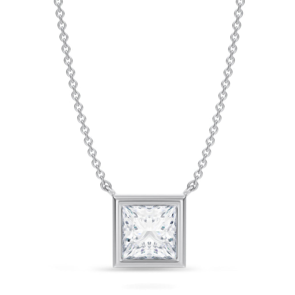 Princess Lab Diamond Solitaire Pendant Necklace 14K White Gold (1.50ct)
