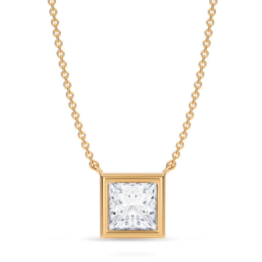 Princess Lab Diamond Solitaire Pendant Necklace 14K Yellow Gold (1.50ct)