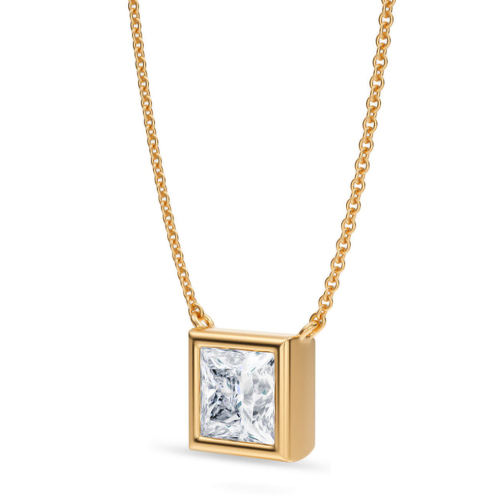 Princess Lab Diamond Solitaire Pendant Necklace 14K Yellow Gold (1.50ct)