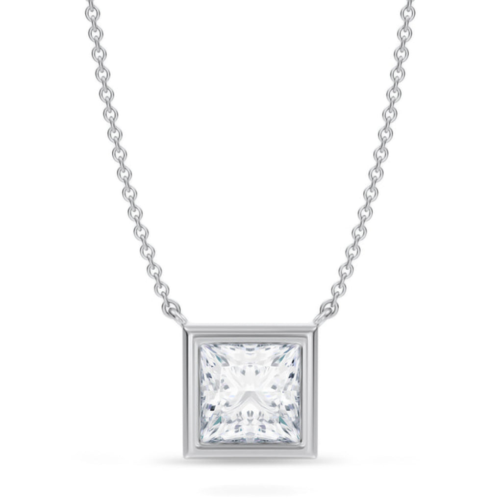 Princess Lab Diamond Solitaire Pendant Necklace 14K White Gold (2.00ct)