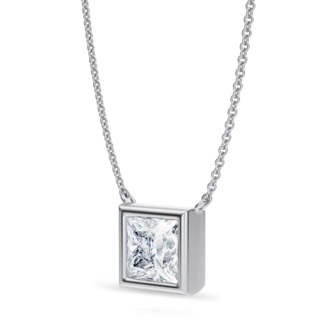 Princess Lab Diamond Solitaire Pendant Necklace 14K White Gold (2.00ct)