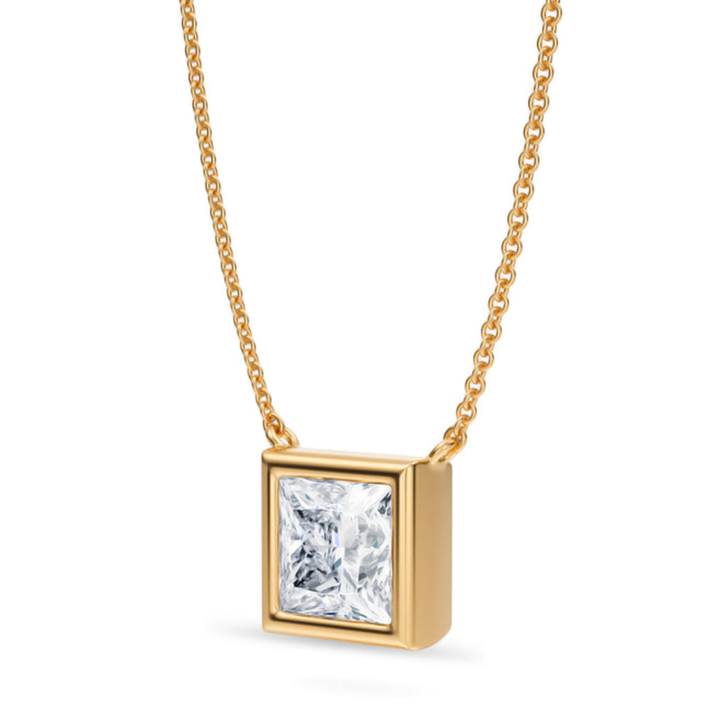 Princess Lab Diamond Solitaire Pendant Necklace 14K Yellow Gold (2.00ct)