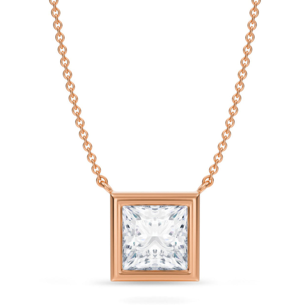 Princess Lab Diamond Solitaire Pendant Necklace 14K Rose Gold (2.50ct)