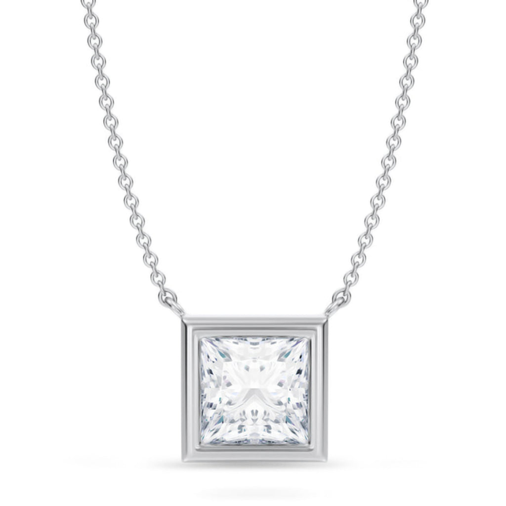 Princess Lab Diamond Solitaire Pendant Necklace 14K White Gold (2.50ct)