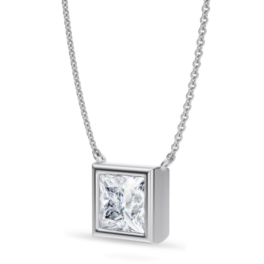 Princess Lab Diamond Solitaire Pendant Necklace 14K White Gold (2.50ct)