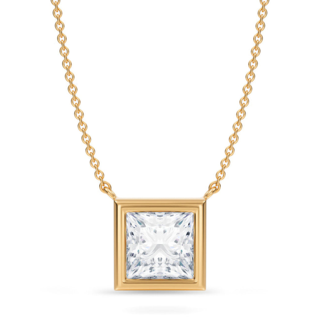Princess Lab Diamond Solitaire Pendant Necklace 14K Yellow Gold (2.50ct)