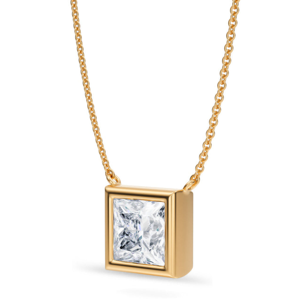 Princess Lab Diamond Solitaire Pendant Necklace 14K Yellow Gold (2.50ct)