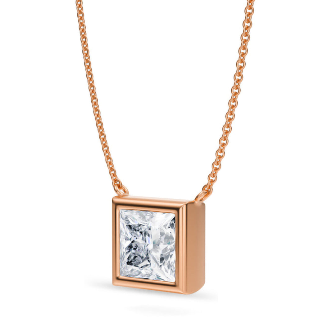 Princess Lab Diamond Solitaire Pendant Necklace 14K Rose Gold (3.00ct)