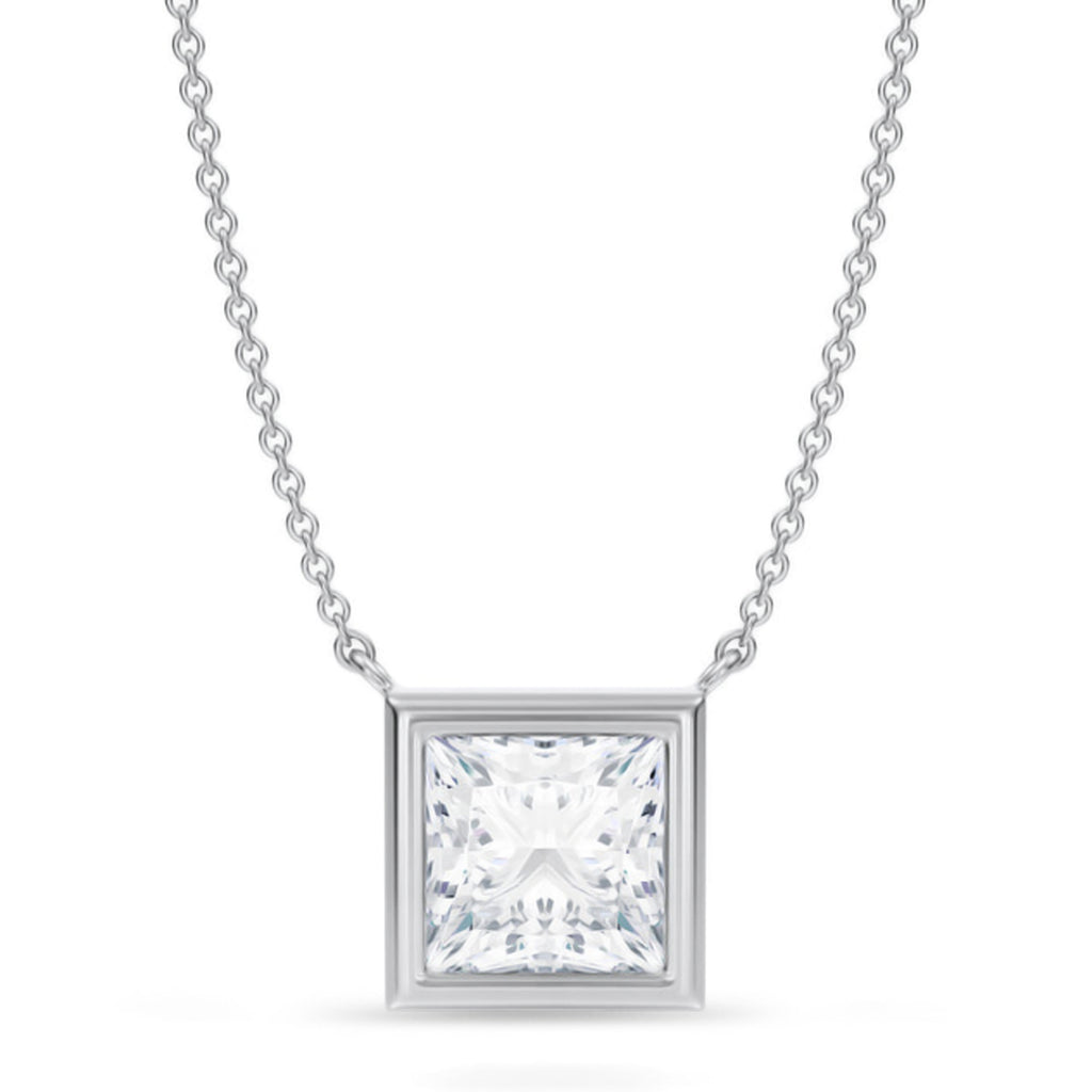 Princess Lab Diamond Solitaire Pendant Necklace 14K White Gold (3.00ct)