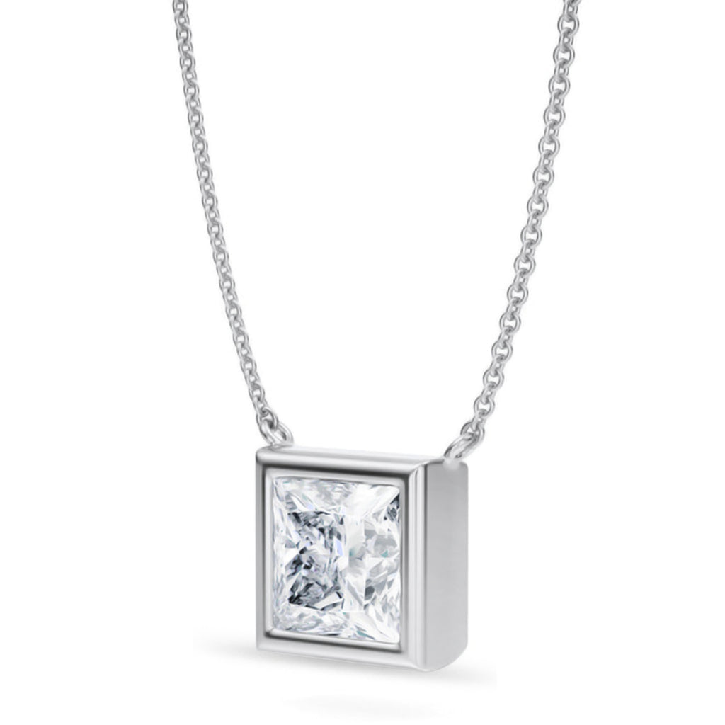 Princess Lab Diamond Solitaire Pendant Necklace 14K White Gold (3.00ct)