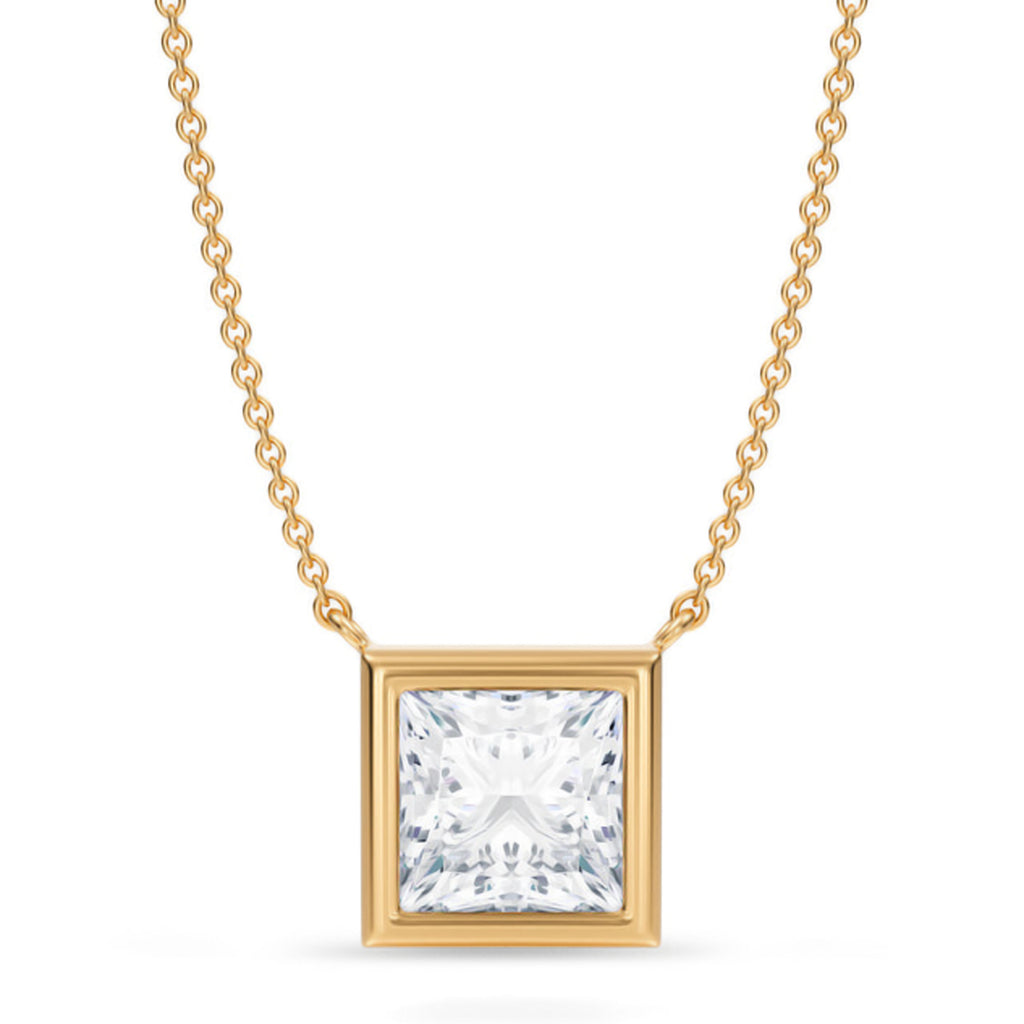 Princess Lab Diamond Solitaire Pendant Necklace 14K Yellow Gold (3.00ct)