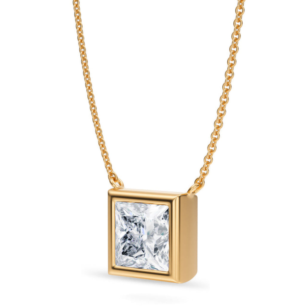 Princess Lab Diamond Solitaire Pendant Necklace 14K Yellow Gold (3.00ct)
