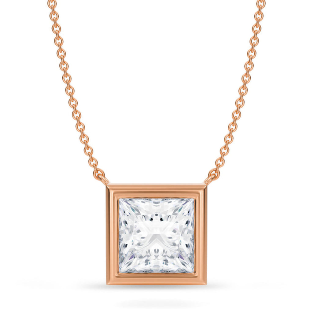 Princess Lab Diamond Solitaire Pendant Necklace 14K Rose Gold (3.50ct)