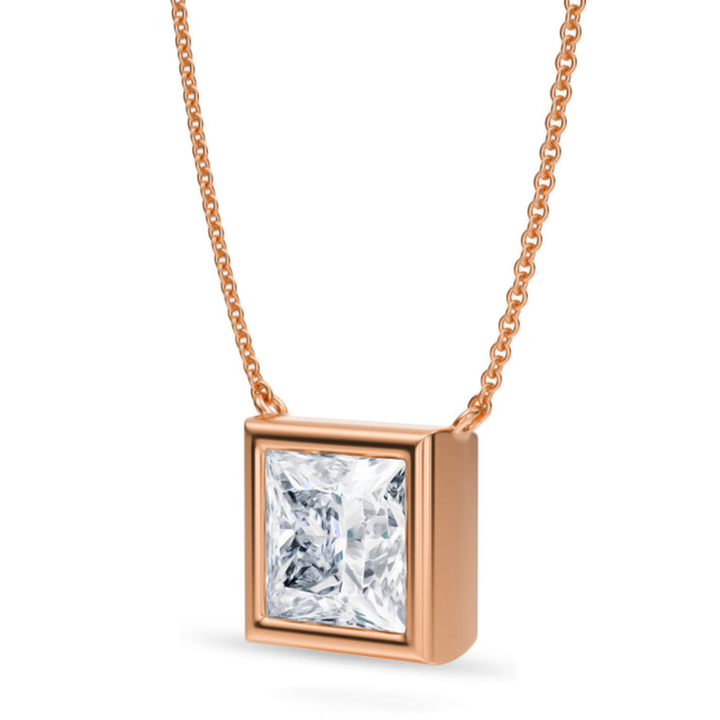 Princess Lab Diamond Solitaire Pendant Necklace 14K Rose Gold (3.50ct)