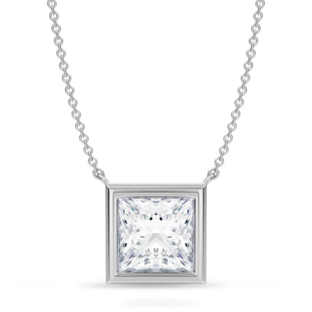 Princess Lab Diamond Solitaire Pendant Necklace 14K White Gold (3.50ct)