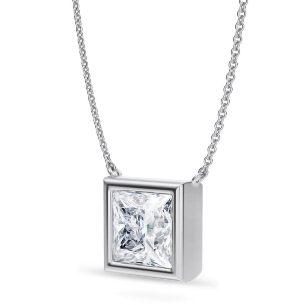 Princess Lab Diamond Solitaire Pendant Necklace 14K White Gold (3.50ct)
