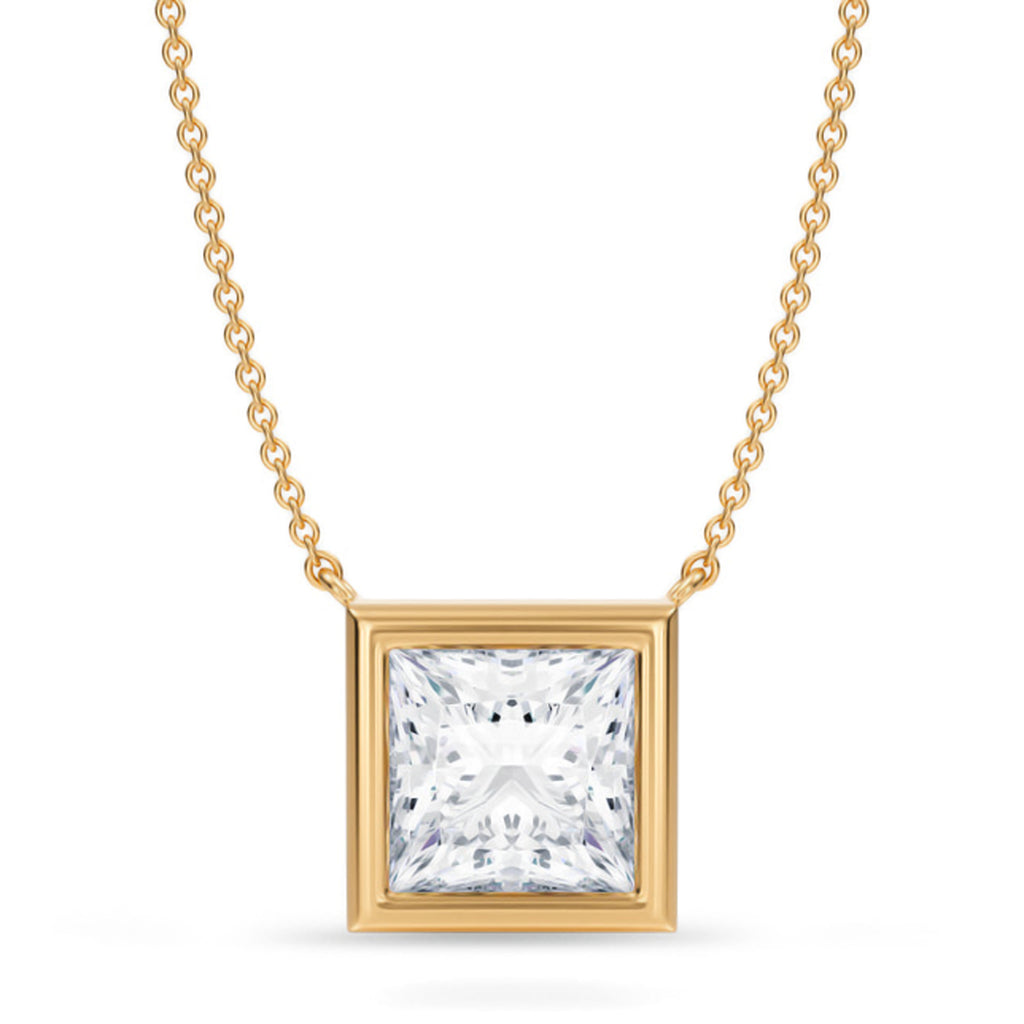 Princess Lab Diamond Solitaire Pendant Necklace 14K Yellow Gold (3.50ct)