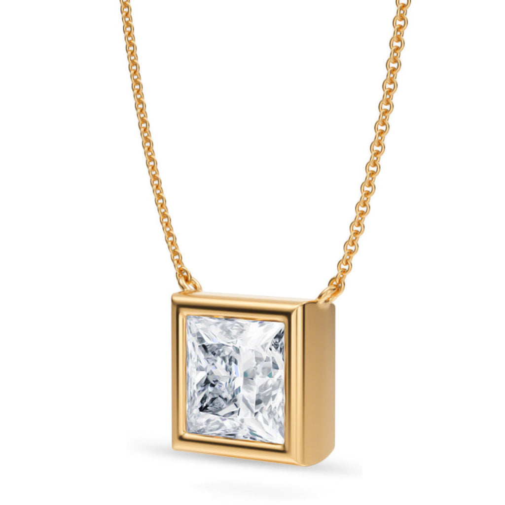 Princess Lab Diamond Solitaire Pendant Necklace 14K Yellow Gold (3.50ct)
