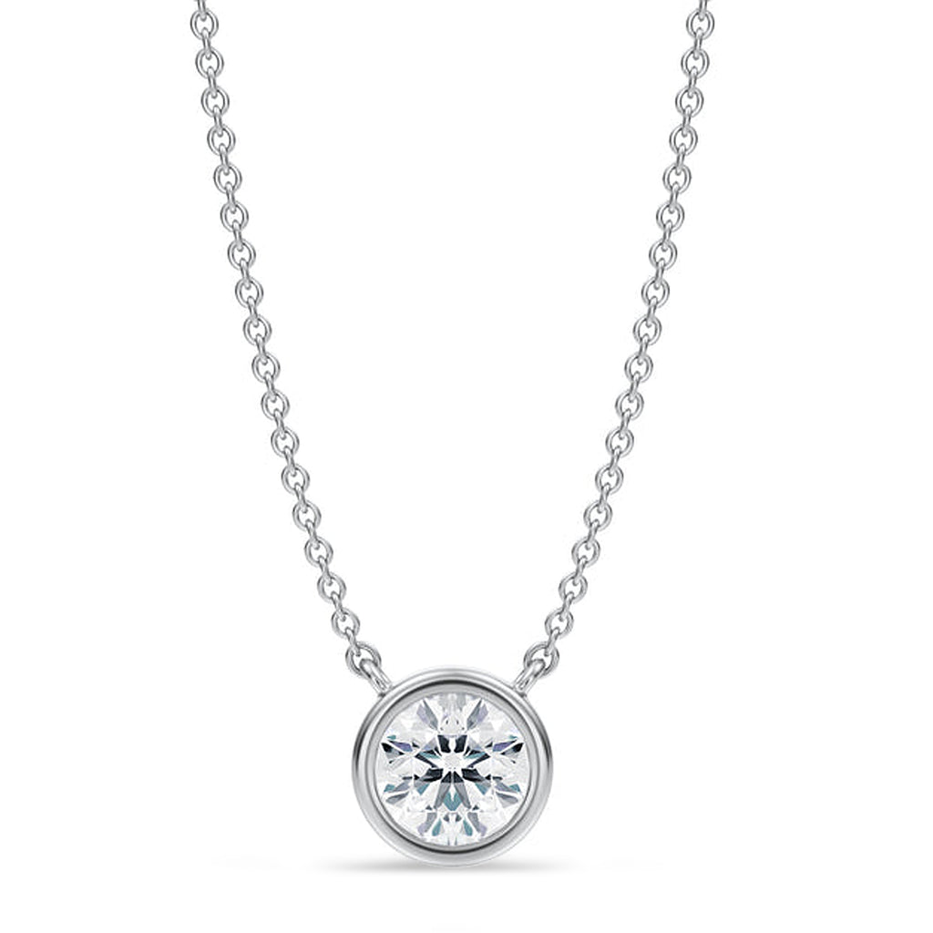 Round Lab Diamond Solitaire Pendant Necklace 14K White Gold (0.75ct)