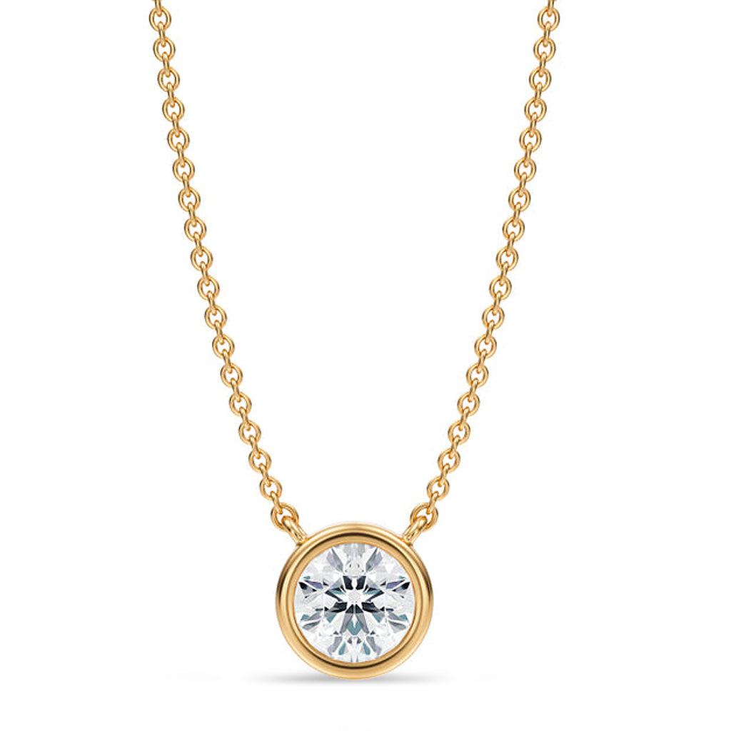 Round Lab Diamond Solitaire Pendant Necklace 14K Yellow Gold (0.75ct)
