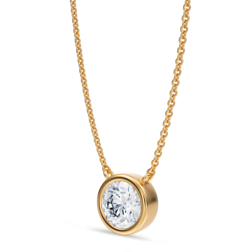 Round Lab Diamond Solitaire Pendant Necklace 14K Yellow Gold (1.00ct)