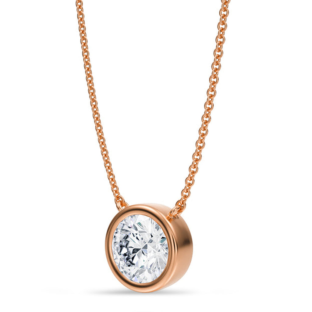 Round Lab Diamond Solitaire Pendant Necklace 14K Rose Gold (1.50ct)
