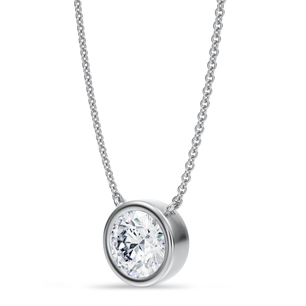 Round Lab Diamond Solitaire Pendant Necklace 14K White Gold (1.50ct)