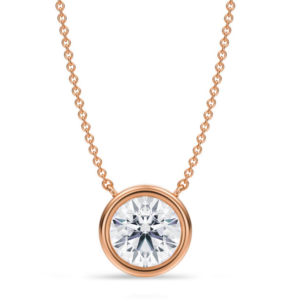 Round Lab Diamond Solitaire Pendant Necklace 14K Rose Gold (2.00ct)