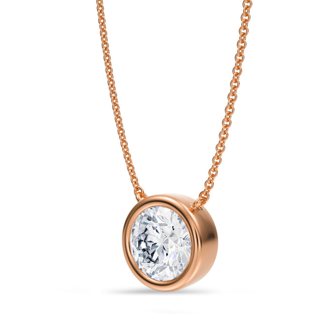 Round Lab Diamond Solitaire Pendant Necklace 14K Rose Gold (2.00ct)