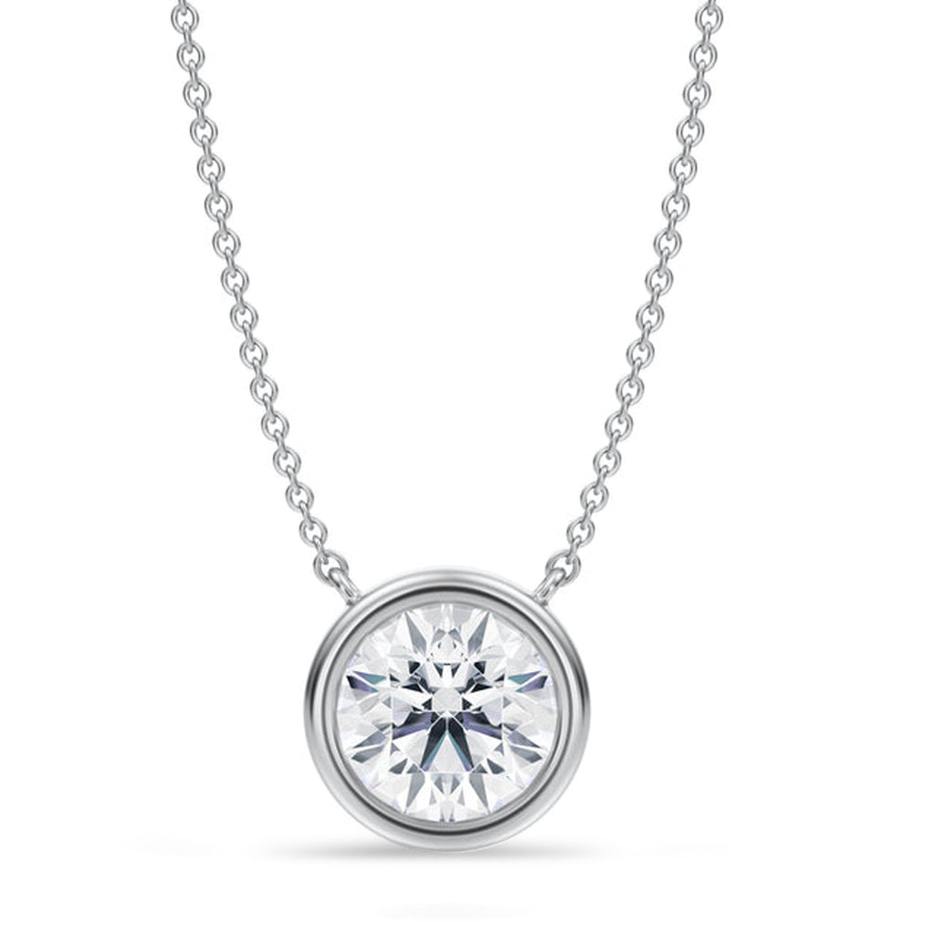 Round Lab Diamond Solitaire Pendant Necklace 14K White Gold (2.00ct)