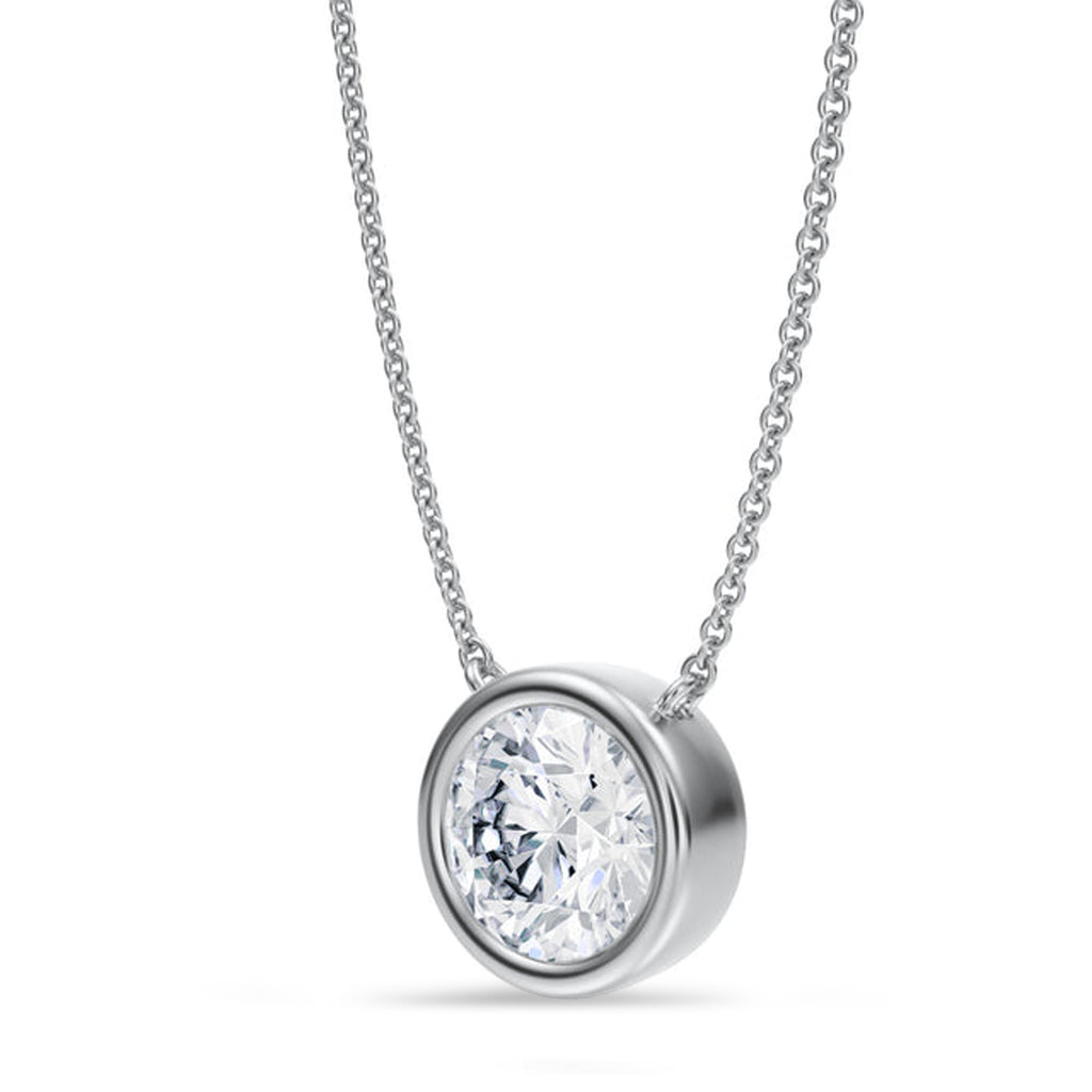 Round Lab Diamond Solitaire Pendant Necklace 14K White Gold (2.00ct)