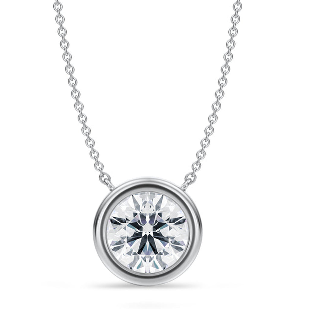 Round Lab Diamond Solitaire Pendant Necklace 14K White Gold (3.00ct)