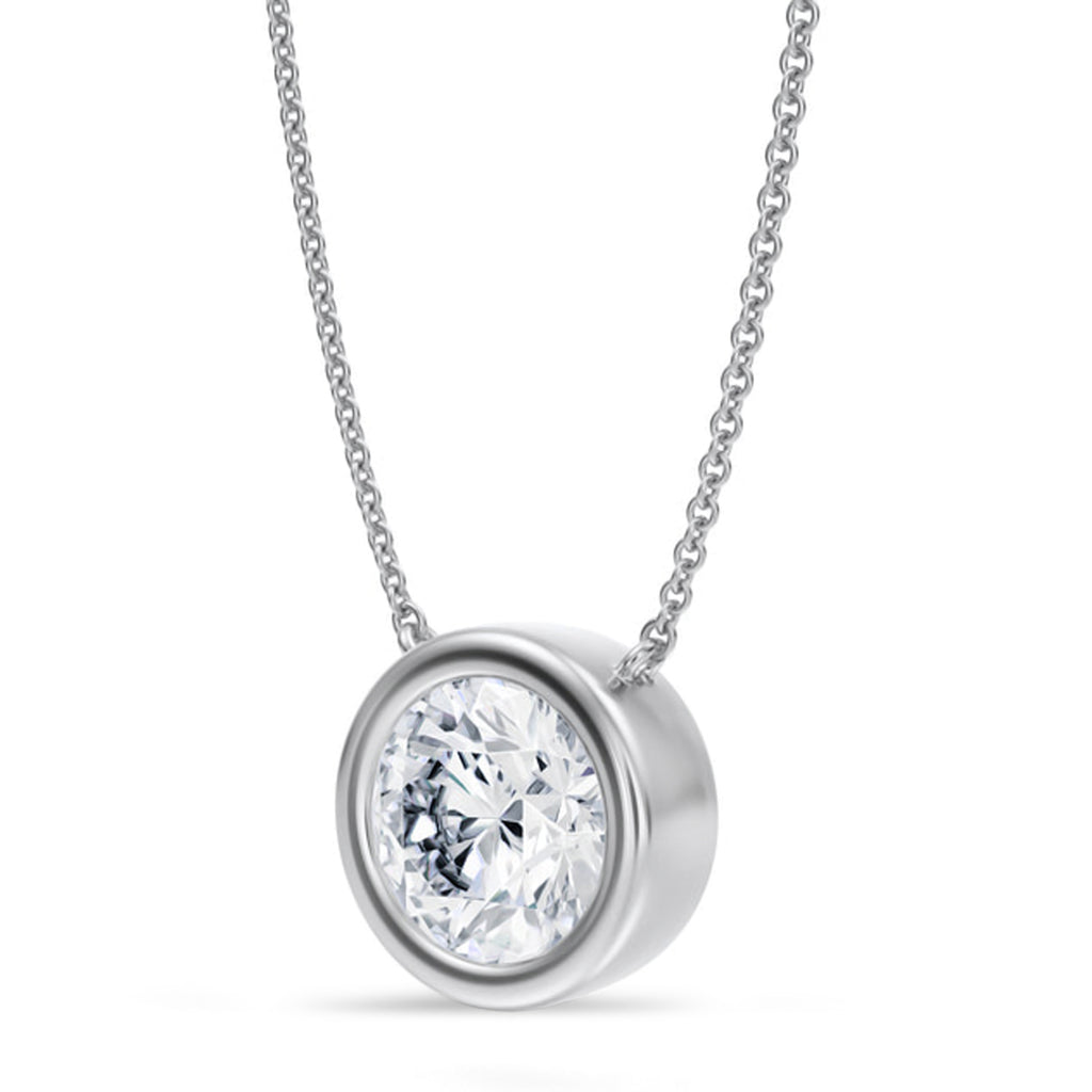 Round Lab Diamond Solitaire Pendant Necklace 14K White Gold (3.00ct)