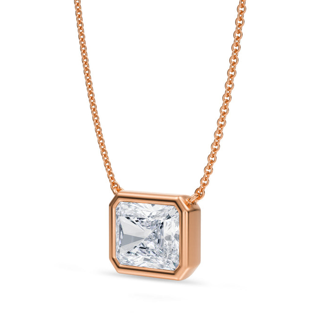 Radiant Lab Diamond Solitaire Pendant Necklace 14K Rose Gold (3.00ct)